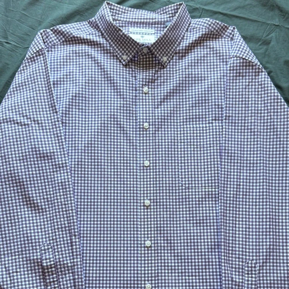 Oak Hill‎ Mens 2XLT Purple Gingham Plaid Button Down Shirt Wrinkle Free Cool Dry
